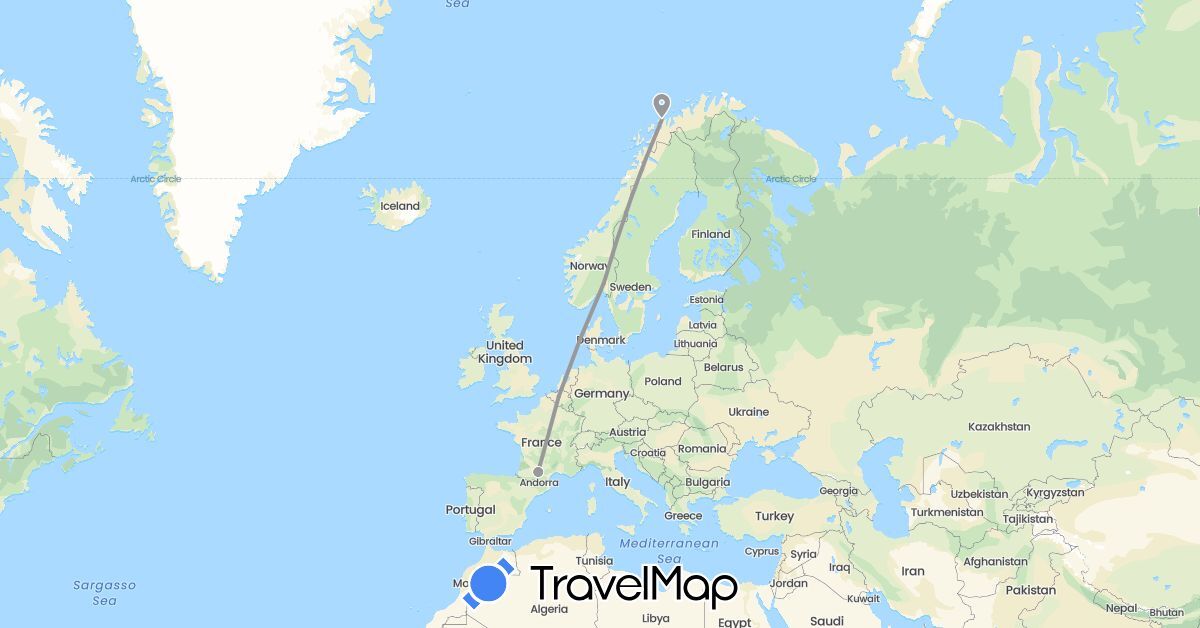 TravelMap itinerary: driving, plane in Belgium, France, Norway (Europe)